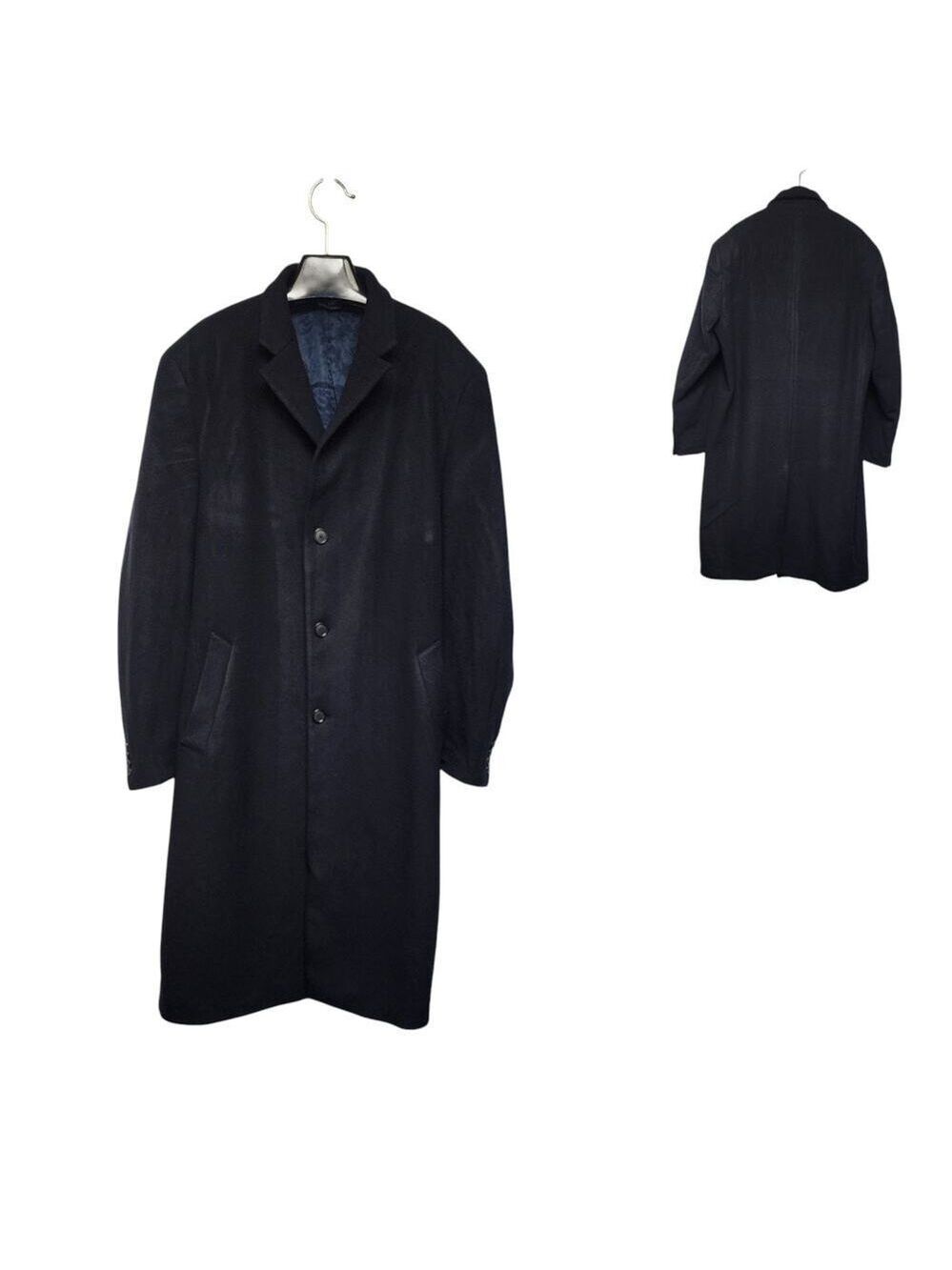 Jos. A Bank Coat Mens Overcoat 42L Gray Black Wool Button Heavy Knit Pockets